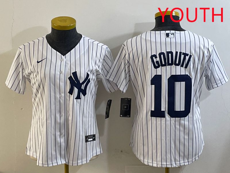 Youth New York Yankees #10 Goduti White Stripe 2025 Nike MLB Jersey style 3->youth mlb jersey->Youth Jersey